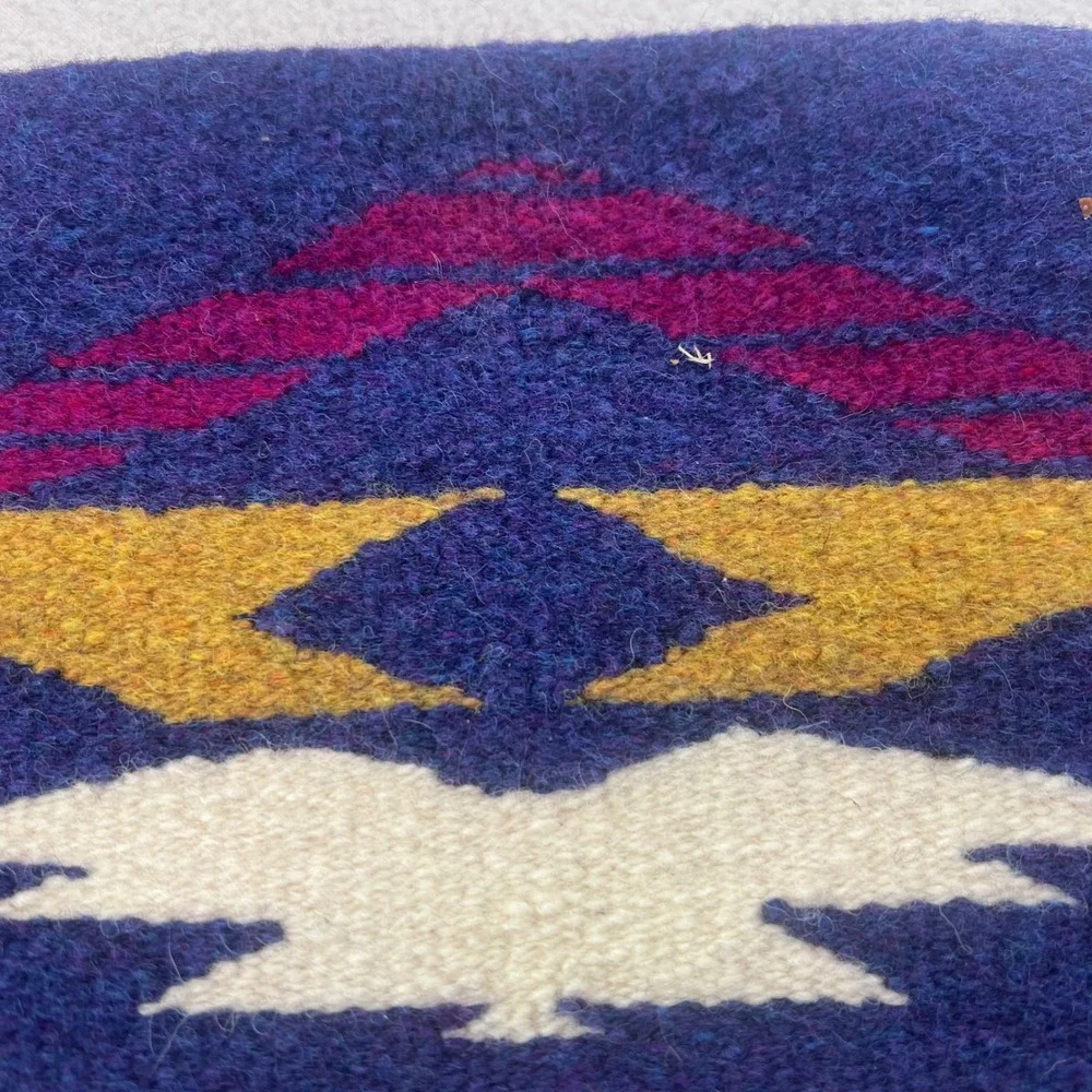 Vintage Southwestern Handwoven Wool Rug Small Tapestry Blue Eagle Geometric 11x7